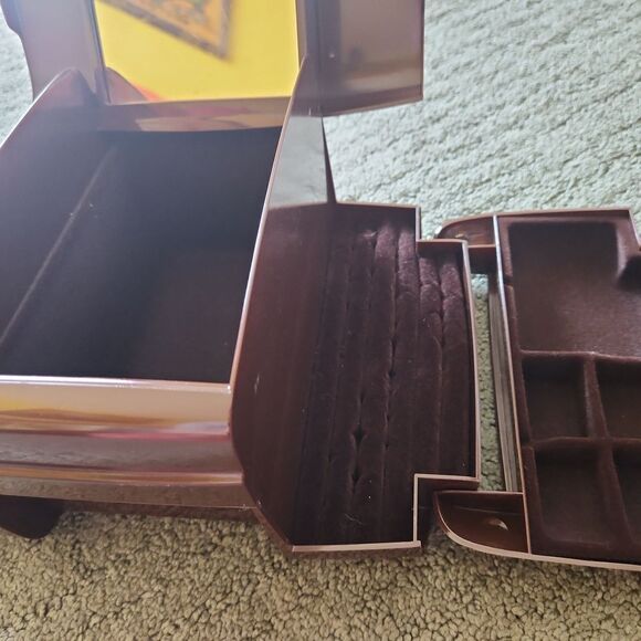 RARE Vintage MCM Choc Brown Plastic "The Jewel Kit" Lock Storage Travel Box - Picture 4 of 16